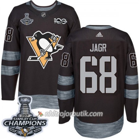 Män Ishockey Pittsburgh Penguins Tröja Jaromir Jagr 68 1917-2017 100th Anniversary Adidas Svart 2017 Stanley Cup Champions Authentic